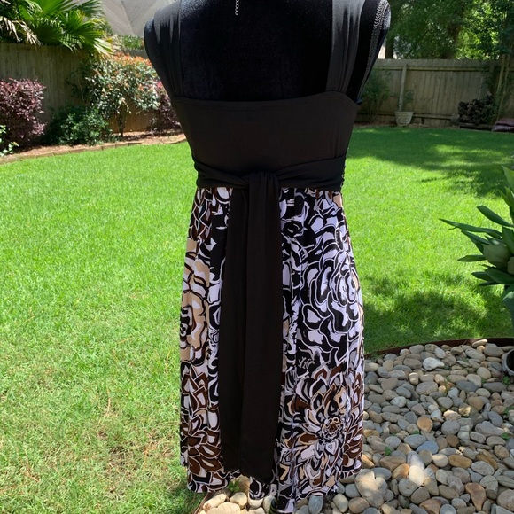 EN FOCUS STUDIO black white tropical floral print sleeveless square neck dress - Picture 4 of 9